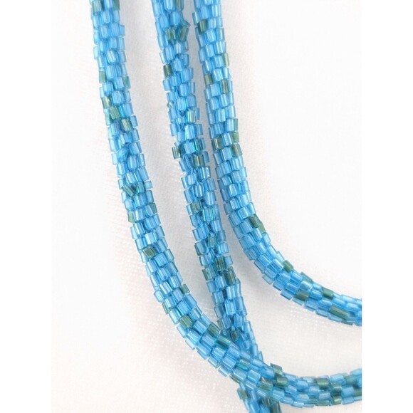 Triple Layered Snakeskin Look Turquoise Seed Bead Boho Statement Necklace - Picture 2 of 7